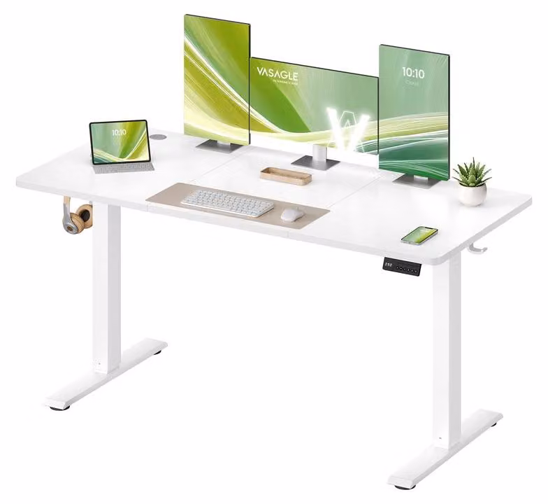 Scrivania elettrica con funzione di memoria e regolazione in altezza (4 posizioni), colore bianco, dimensioni 140x60x72-120 cm
