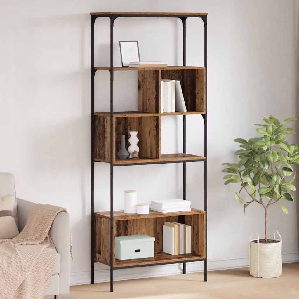 Libreria moderna vidaXL a 7 livelli in legno e metallo, colore marrone, L: 76 cm, P: 33 cm, H: 188,5 cm