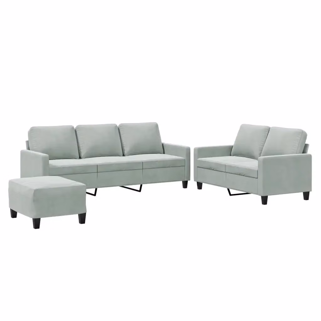 Set di divani vidaXL in velluto grigio con pouf e cuscini per soggiorno – 2
