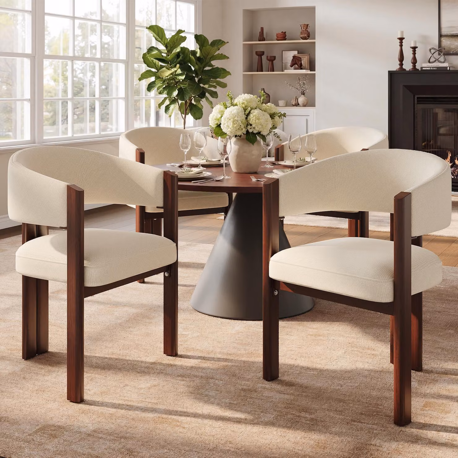 Set di 4 sedie da pranzo Flieks, con imbottitura spessa e gambe in ferro, piedini regolabili in altezza, ideali per la cucina, sedie imbottite, dimensioni 57,5x60,5x78,5 cm, colore beige