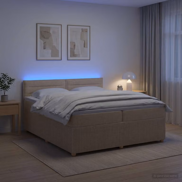 Letto box spring ibrido vidaXL con materasso a molle insacchettate e illuminazione sottostante, L/P/H: 200 x 200 x 100,5 cm, multicolore