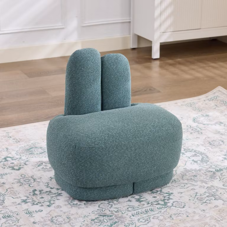 Pouf da pavimento con motivo coniglio, sgabello per bambini, poggiapiedi imbottito, realizzato in schiuma, 54×41,5×54 cm, verde