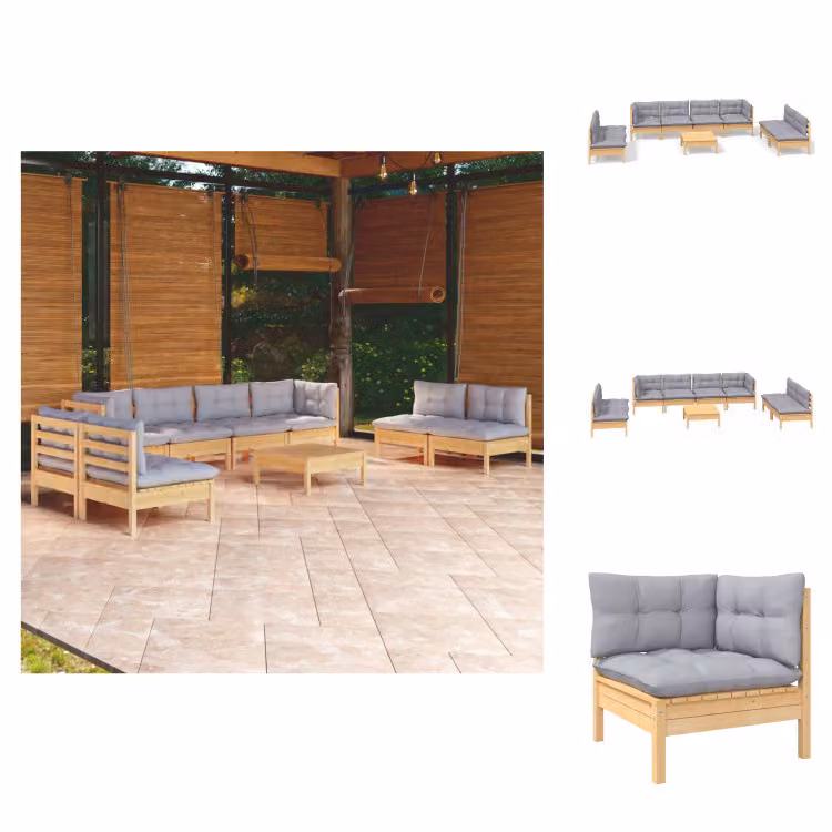 vidaXL Set 9 pezzi da giardino con cuscini grigi in pino massiccio - Set di mobili da giardino