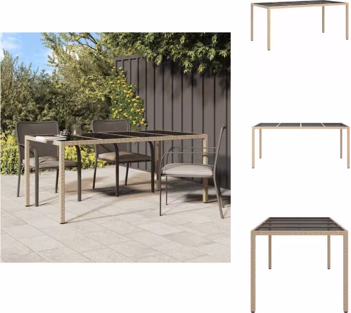 vidaXL Tavolo da giardino Beige 190x90x75 cm Vetro temperato e poly rattan - Tavoli da giardino