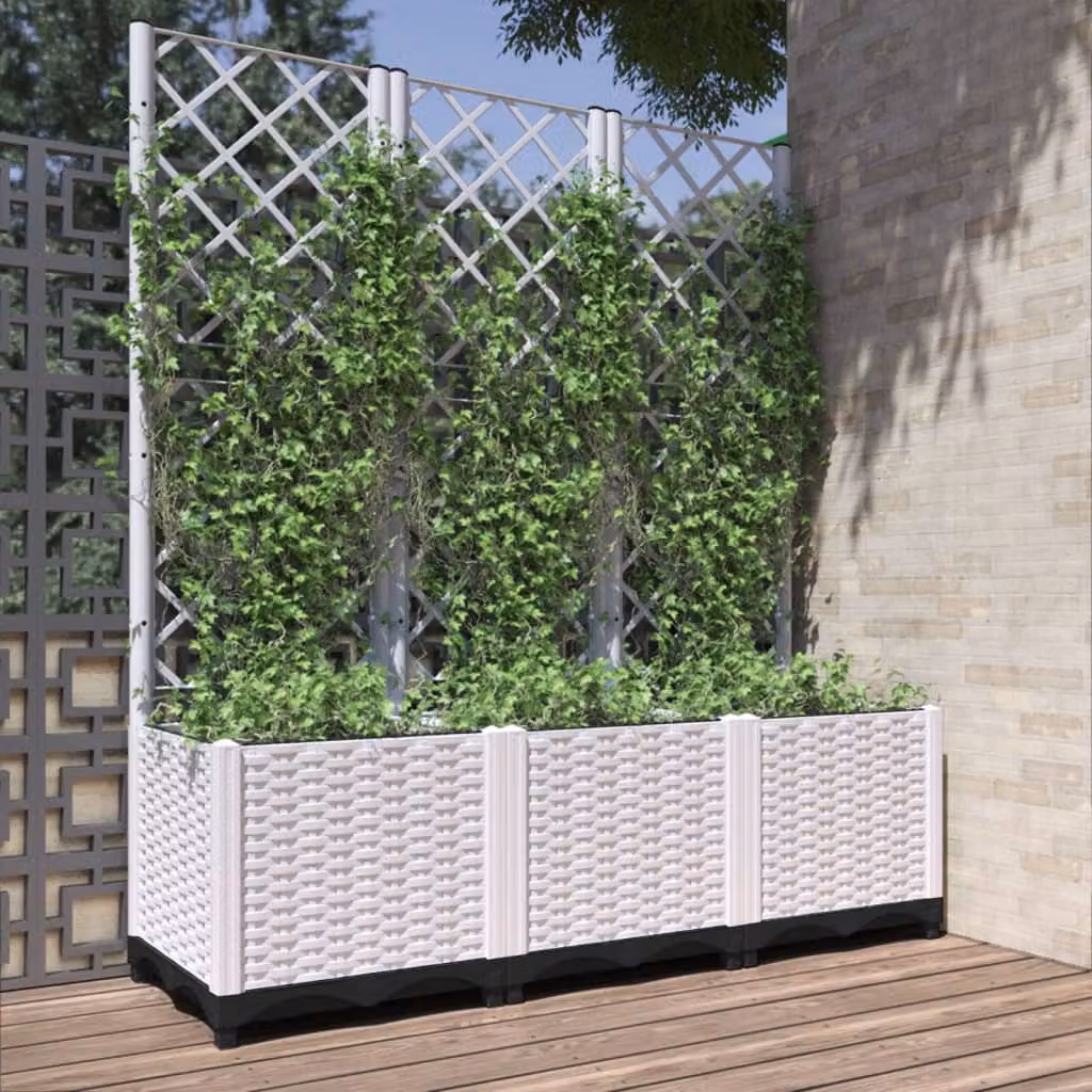 Fioriera da giardino con graticcio vidaXL in plastica bianca, L 120 x P 40 x H 136 cm