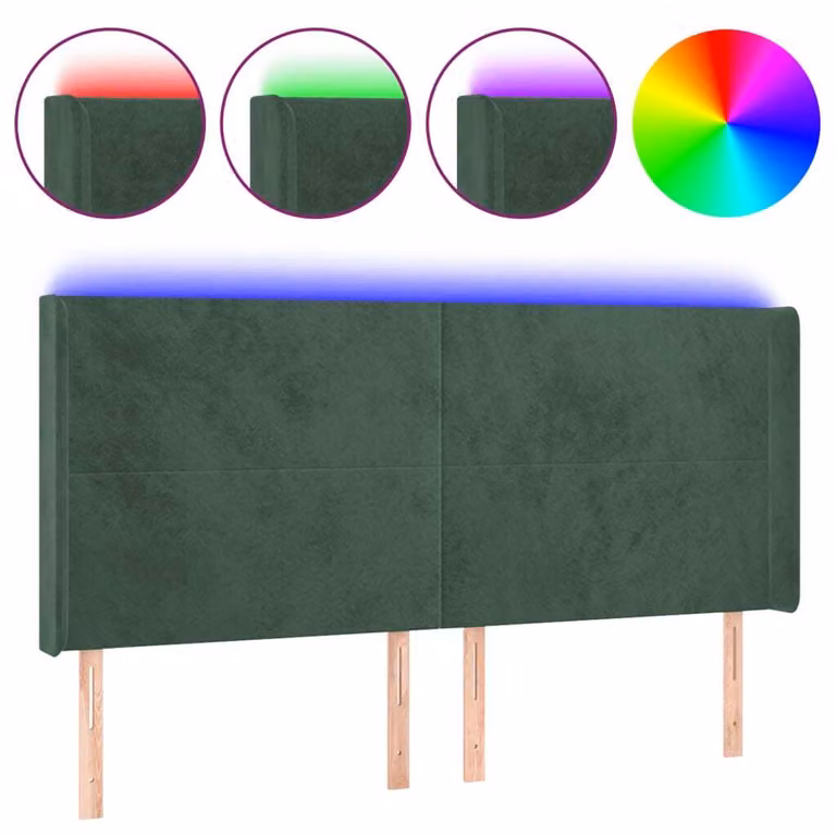 Testiera a LED Verde Scuro 183x16x118/128 cm in Velluto