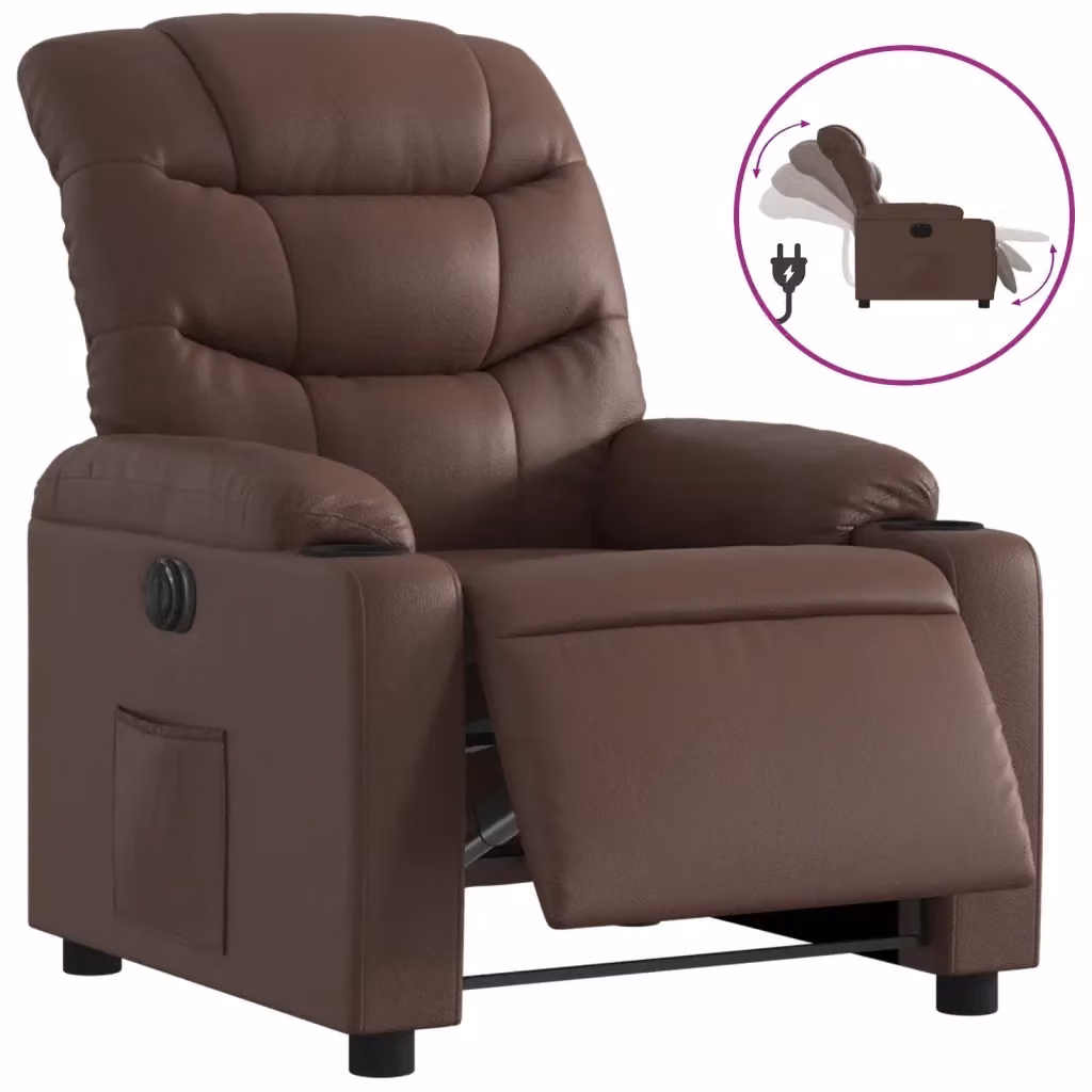 Poltrona Reclinabile Elettrica vidaXL in Similpelle Marrone con Braccioli e Funzione Auto-Return – 2