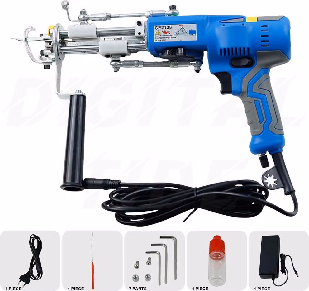 Kit per pistole per la creazione di tappeti - Macchina per la creazione di tappeti 2-in-1 - Adatta per fibre a pelo tagliato e a anello - Con rifinitore - Ideale per la creazione di tappeti e tappetini fai-da-te - Realizzata in metallo - Spina di tipo eur