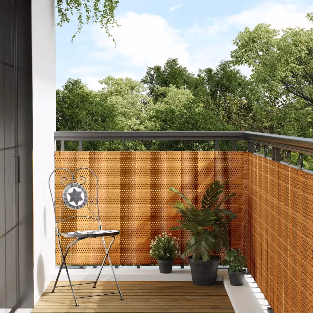 vidaXL Paravento da Balcone in Polyrattan Marrone Chiaro L: 500 cm, H: 80 cm