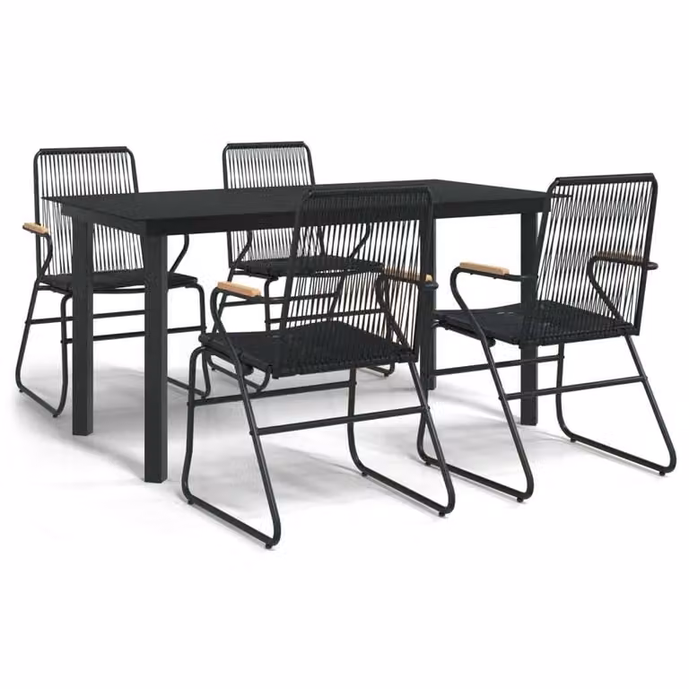 Set da Pranzo da Giardino 5 pz Nero in Rattan PVC