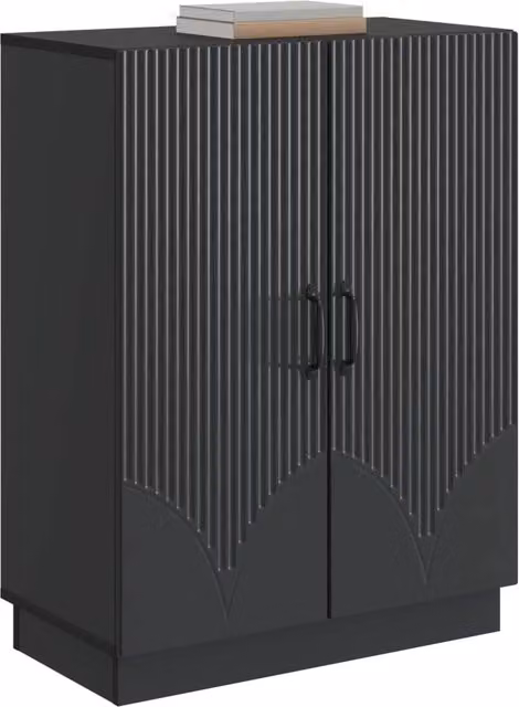 Credenza moderna nera in legno MDF per soggiorno e cucina L: 66 cm, P: 34,5 cm, H: 87 cm
