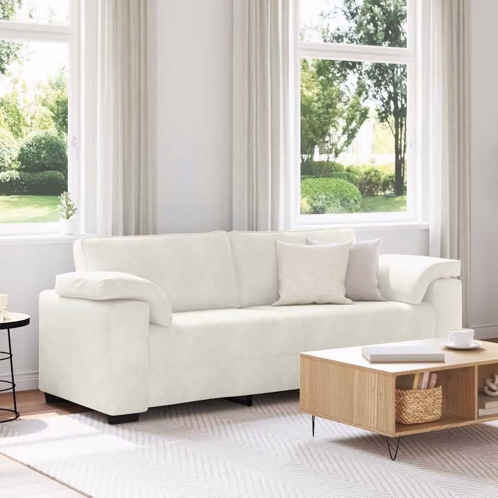 Divano a 3 posti vidaXL in velluto beige con cuscini decorativi L: 220 cm, P: 77 cm, H: 82 cm