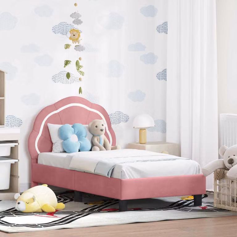 vidaXL Struttura letto per bambini con testata in velluto rosa, L 140 x P 70 x H 83 cm