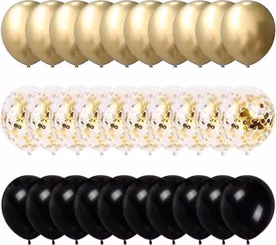 Palloncini nero-oro da 30 cm in lattice, decorazione, 60 pezzi