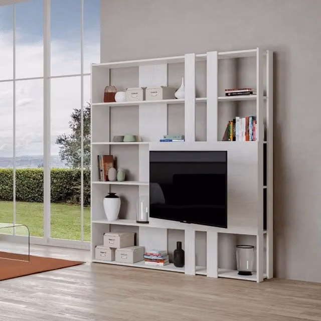 Libreria Moderna 5 Ripiani con Pannello per TV 178x36x204 cm in nobilitato Bianco