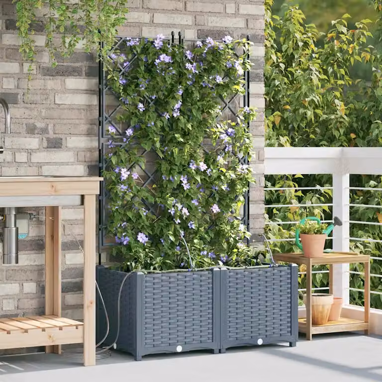 Set di 2 vasi da giardino vidaXL in plastica, colore grigio, L 80 cm x P 40 cm x H 142 cm