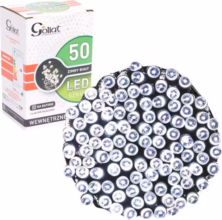 Decorazione natalizia - Luci LED 50 pezzi, colore bianco freddo, a batteria, per uso interno