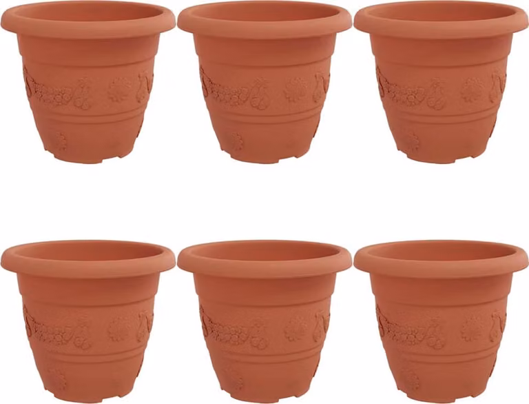 Vaso Rotondo per Fiori 6 pcs Rosso Mattone Ø 22 x 18 cm