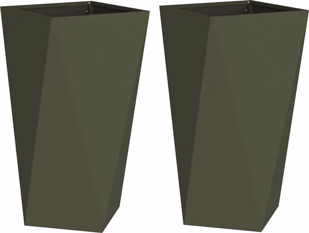 Fioriera 2 pcs Verde oliva 40 x 40 x 75 cm Acciaio