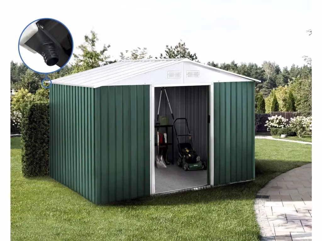 Capanno da giardino in acciaio zincato HABITAT ET JARDIN Rosas verde e bianco con grondaia e finestra, 7,06 m² – 2