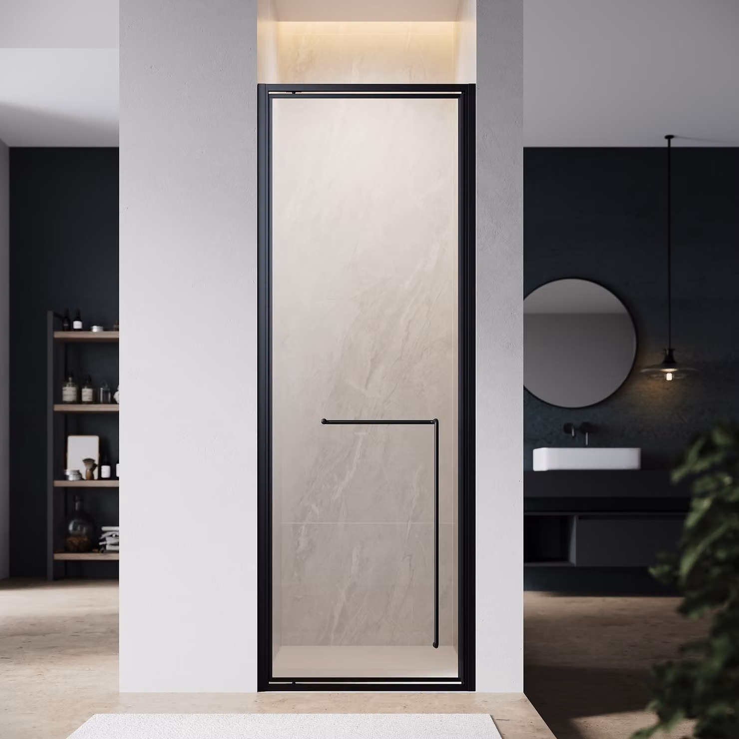 SONNI Porta doccia a battente invisibile, 70x195 cm, vetro di sicurezza 6 mm, nero opaco, porta doccia con una sola parola