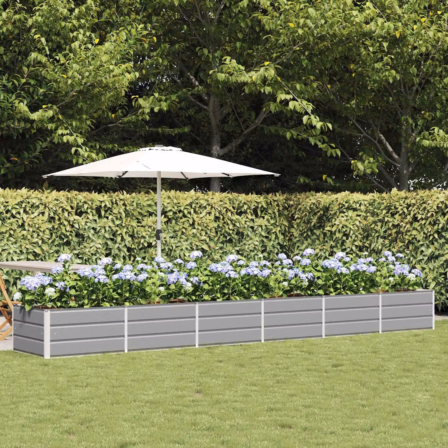 Fioriera vidaXL in acciaio e plastica, colore grigio, L: 480 cm, P: 80 cm, H: 45 cm