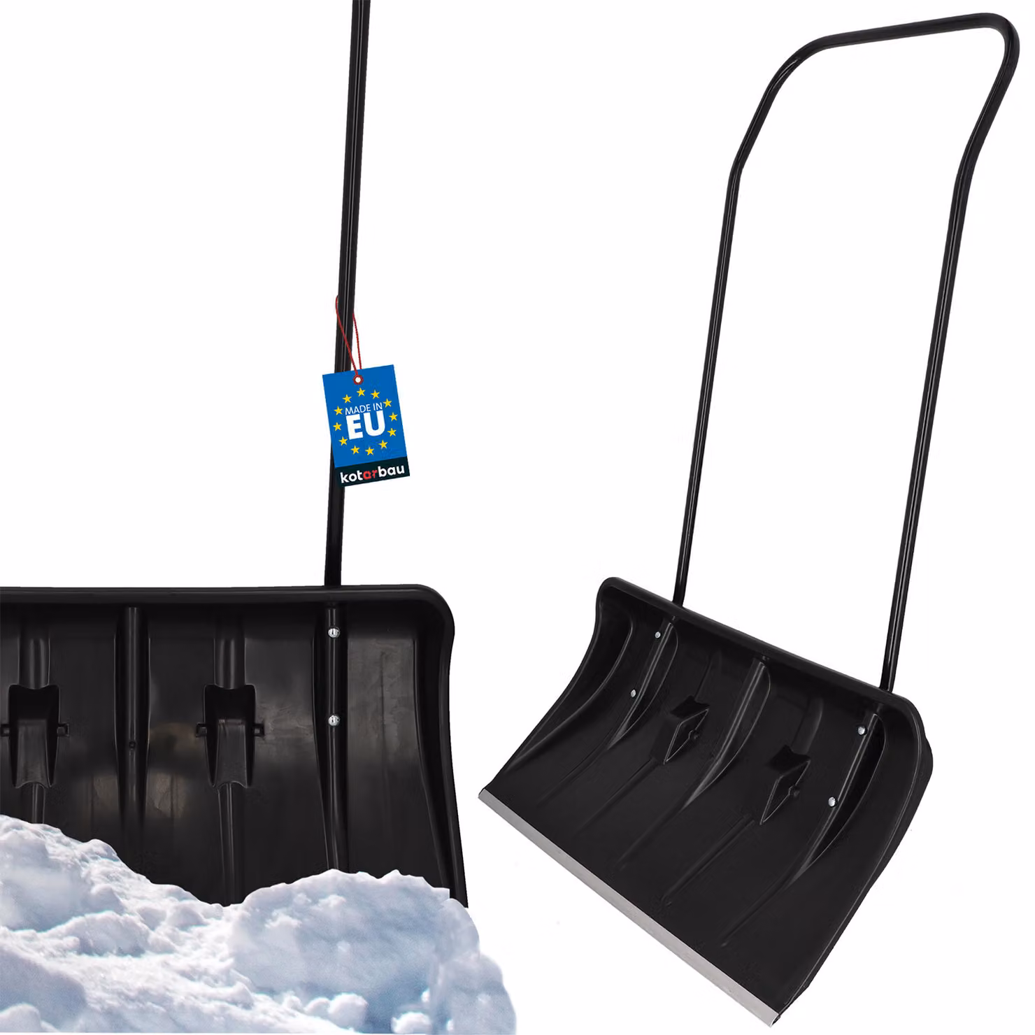 KOTARBAU® Pala da neve con ruote Pala da neve 80 cm Vassoio per neve con bordo in profilo di alluminio Pala da neve con manico in metallo ECO nero Lama da neve
