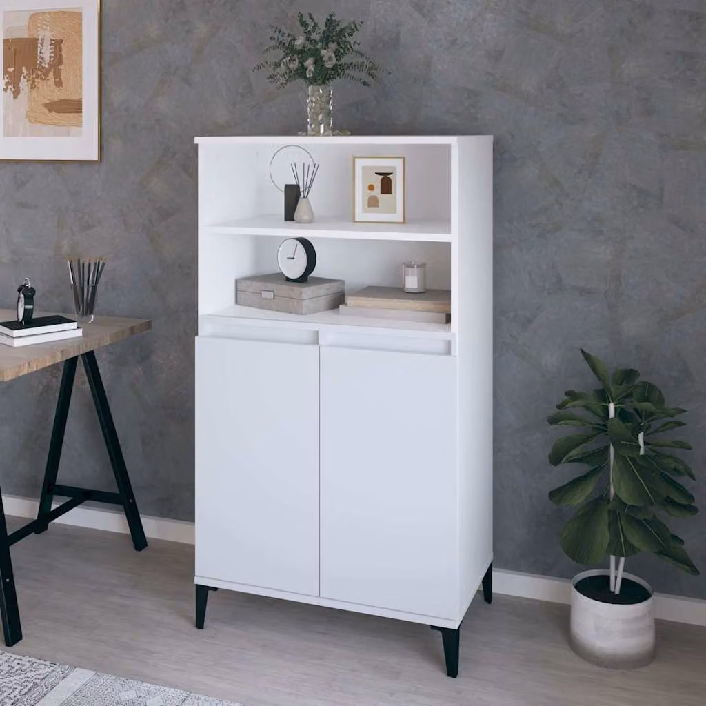 Credenza Alta vidaXL Bianca in Legno e Metallo con Ante a Battente e Ripiani Interni L: 60 cm, P: 36 cm, H: 110 cm