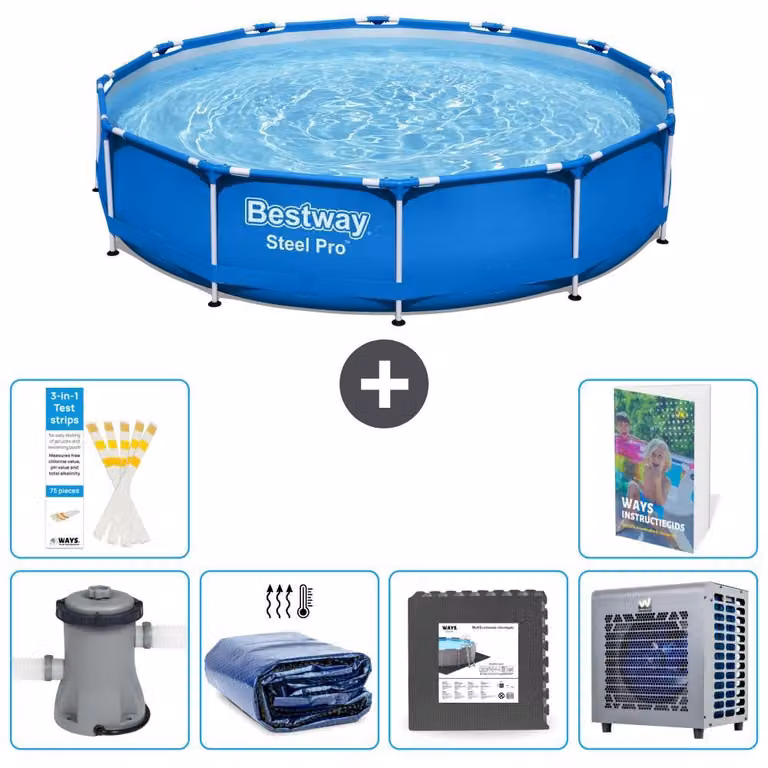 Piscina gonfiabile Bestway Steel Pro, rotonda, dimensioni 366x76 cm, composta da 5 parti, modello S190