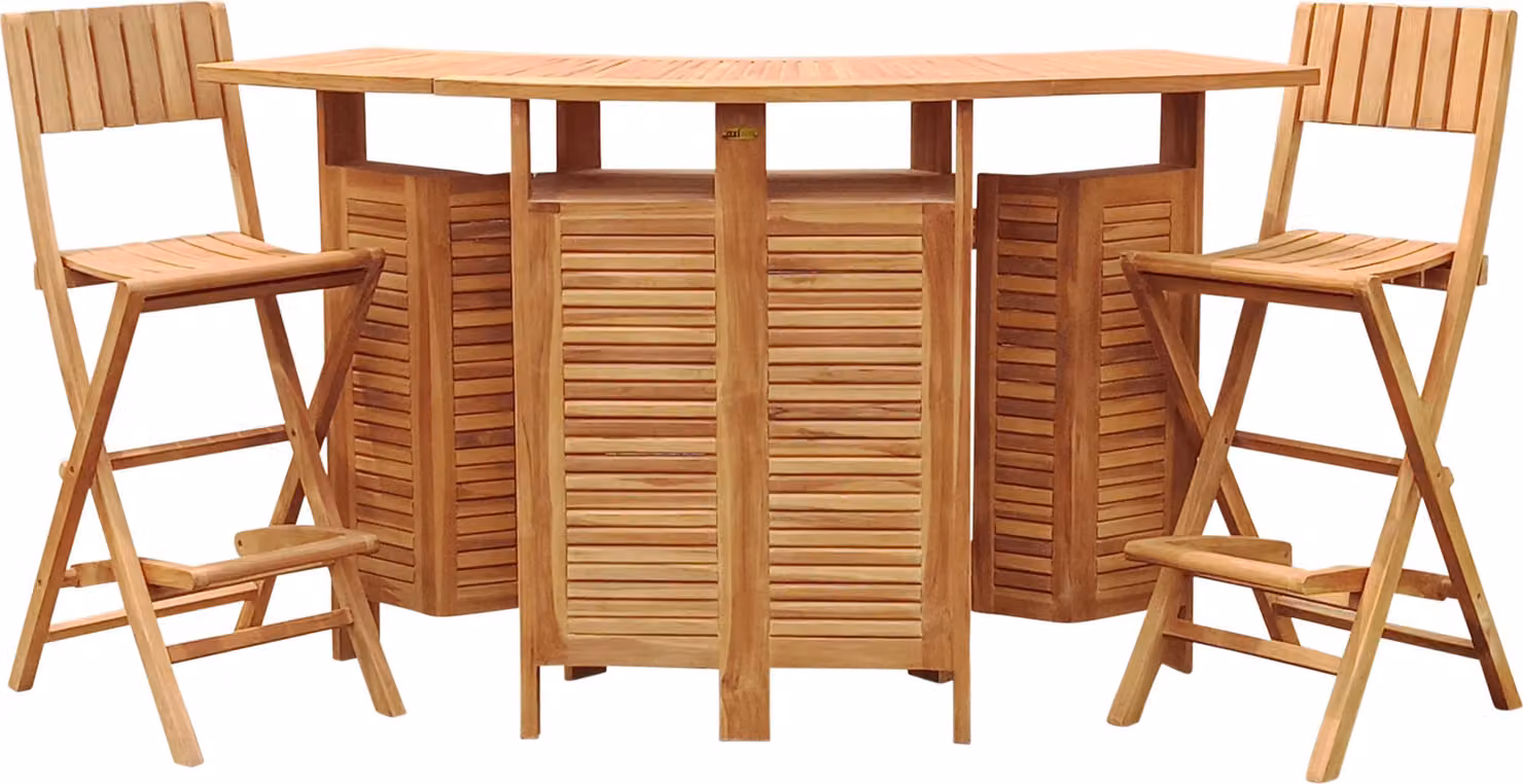 AXI Bruno Set da bar in legno di teak con 2 sgabelli | Da giardino, pieghevole con spazio di stoccaggio | Tavolo da bar con sedie per l'esterno