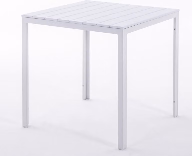 Tavolo quadrato da esterno 78x78 cm, struttura in acciaio e piano in legno, stile moderno per giardino o terrazza - GABRIEL - Bianco