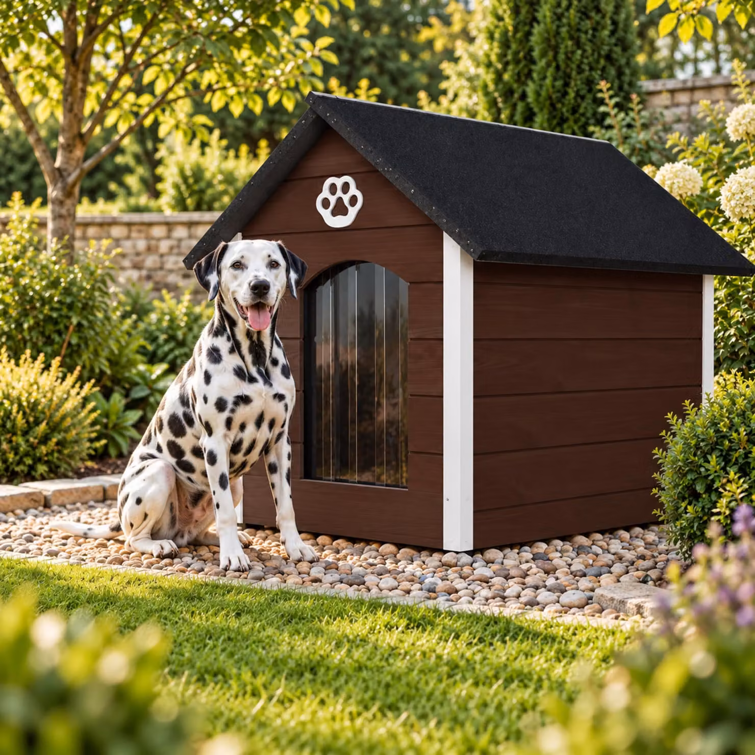 Cuccia per cani QLS, dimensioni XL (104x74 cm), isolata, in legno, per uso esterno, colore marrone e bianco, modello 9071