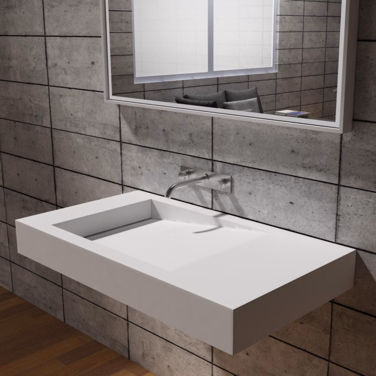 Lavabo da appoggio PB2155 in resina minerale - 100 x 50 x 12 cm - Bianco opaco - con piletta di scarico integrata