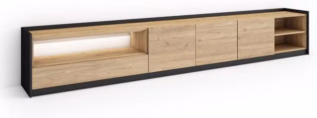 Mobile TV Soggiorno, 310x50x37 cm, Per TV fino a 80", LED, Rovere e nero