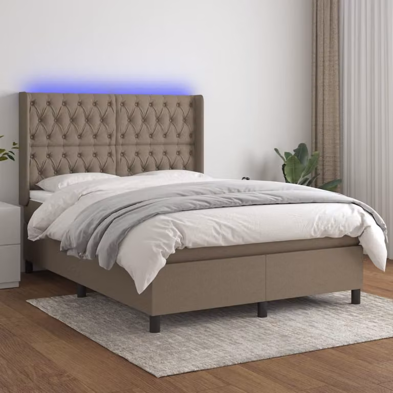 Letto a molle con materasso e illuminazione LED vidaXL in tessuto tortora L/P/H: 190 x 140 x 128 cm