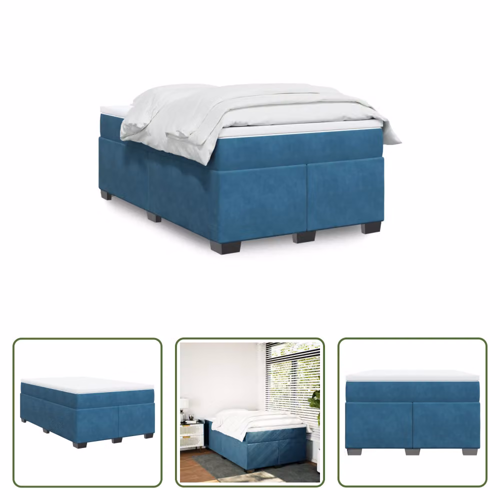 The Living Store Letto a molle con materasso blu scuro 120x200 cm in velluto