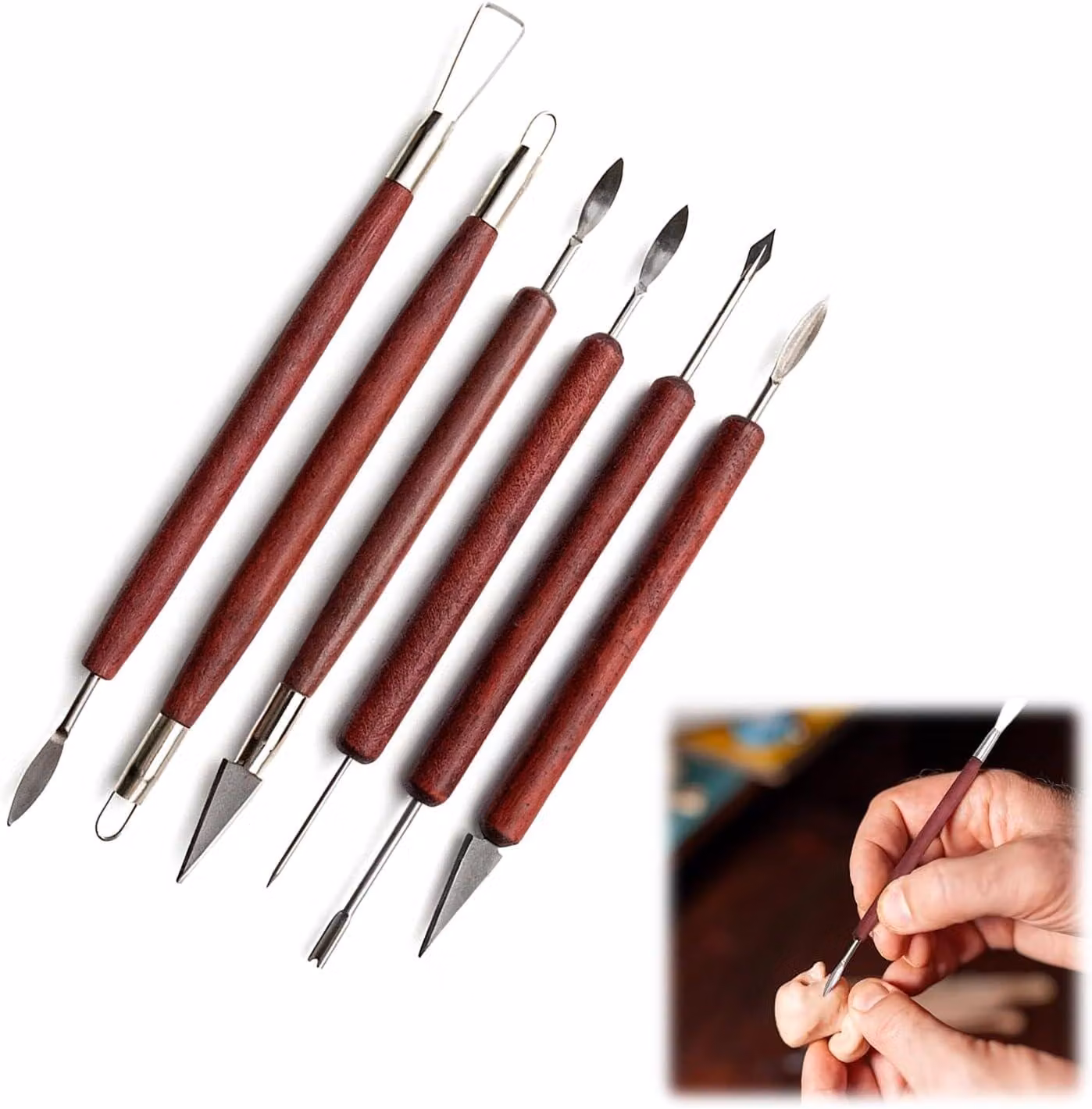 Set di utensili per intaglio del legno, composto da 6 pezzi, ideale per modellare materiali polimerici e paste che si asciugano all'aria
