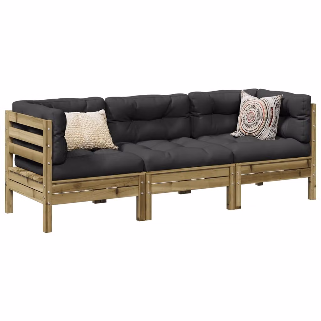 The Living Store Set di divani da giardino a 3 pezzi con cuscini in legno di pino impregnato