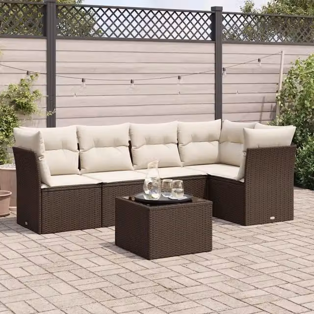 Set Divano da Giardino 6 pz con Cuscini Marrone in Polyrattan 3249452
