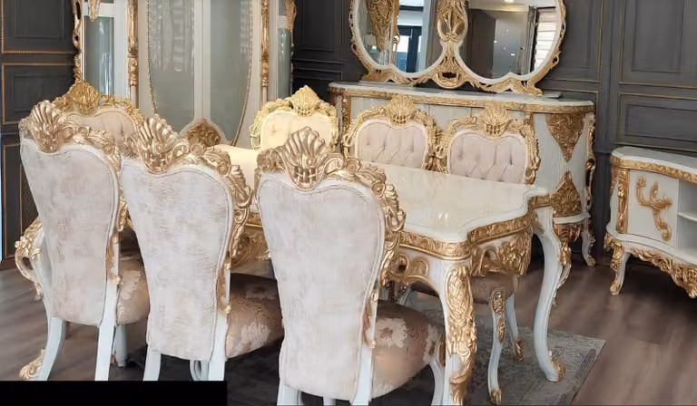 SetEsszimmer Stuhl Gruppe Stühle Holz Luxus Esszimmer Ess Barock Garnitur Möbel