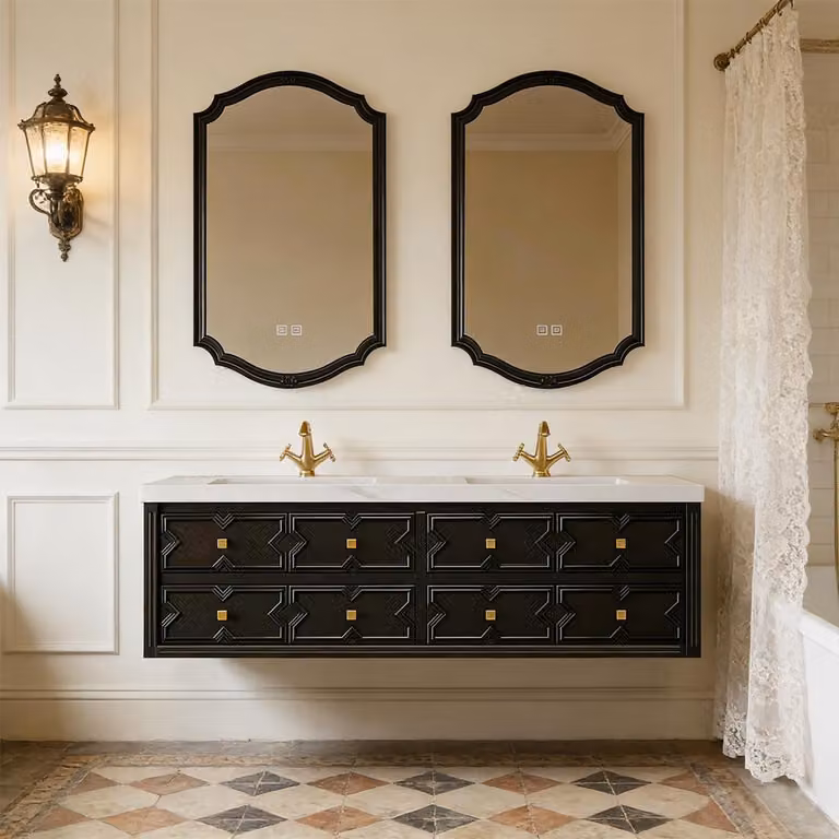 Set lavabo in gres sinterizzato da appendere a parete, set lavabo da bagno, set mobili da bagno moderni, con foro per rubinetteria, nero, 130 x 55 cm /SJBGH/