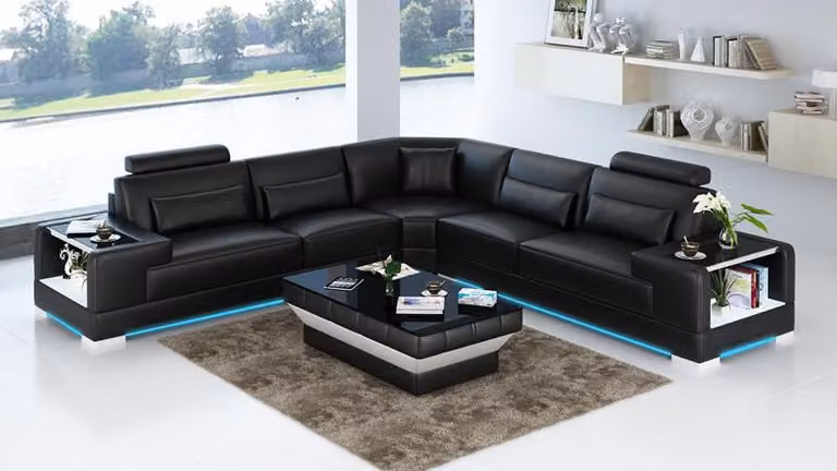 Ledersofa Couch Wohnlandschaft Ecksofa Eck Garnitur Design Modern Sofa G8023B