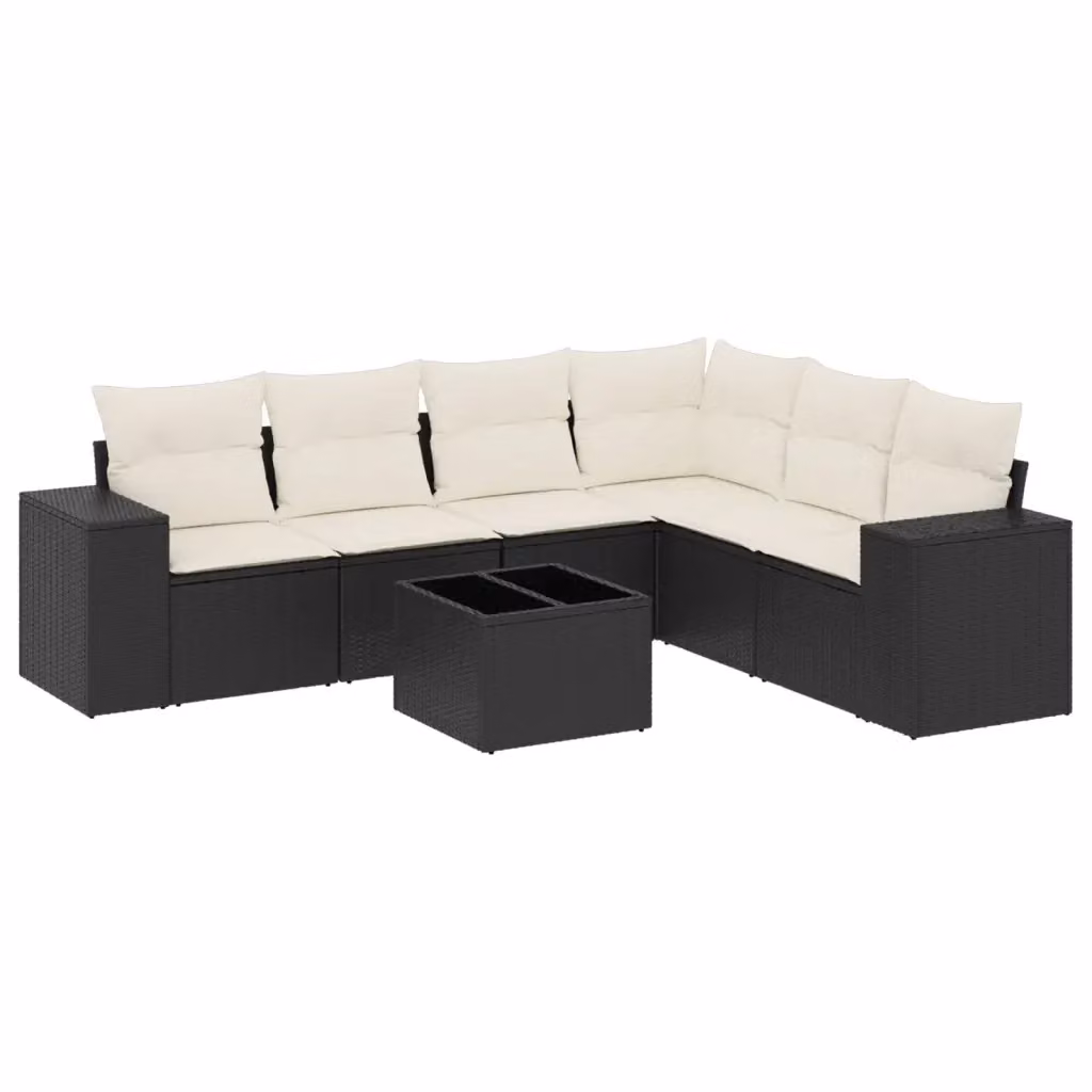 Set Divani da Giardino a L vidaXL in Polyrattan Nero con Cuscini e Tavolino da Esterno – 2