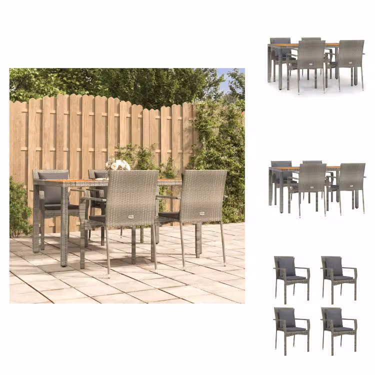 vidaXL Set da pranzo da giardino 5 pezzi con cuscini in poly rattan grigio - Set di mobili da giardino