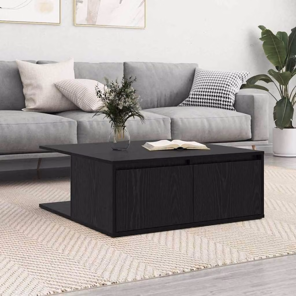 Maison Exclusive - Tavolino da caffè nero, finitura effetto legno di quercia, dimensioni 80 x 80 x 31,5 cm, materiale: legno ingegnerizzato