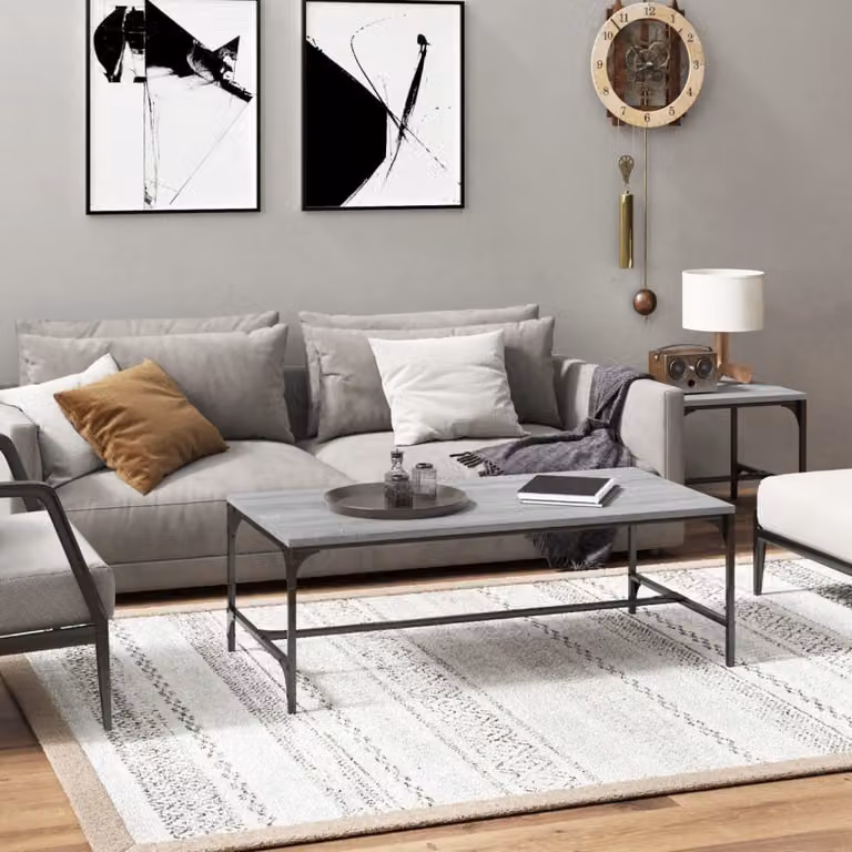 The Living Store Tavolino Grigio Sonoma 100x50x35 cm Materiale a base di legno