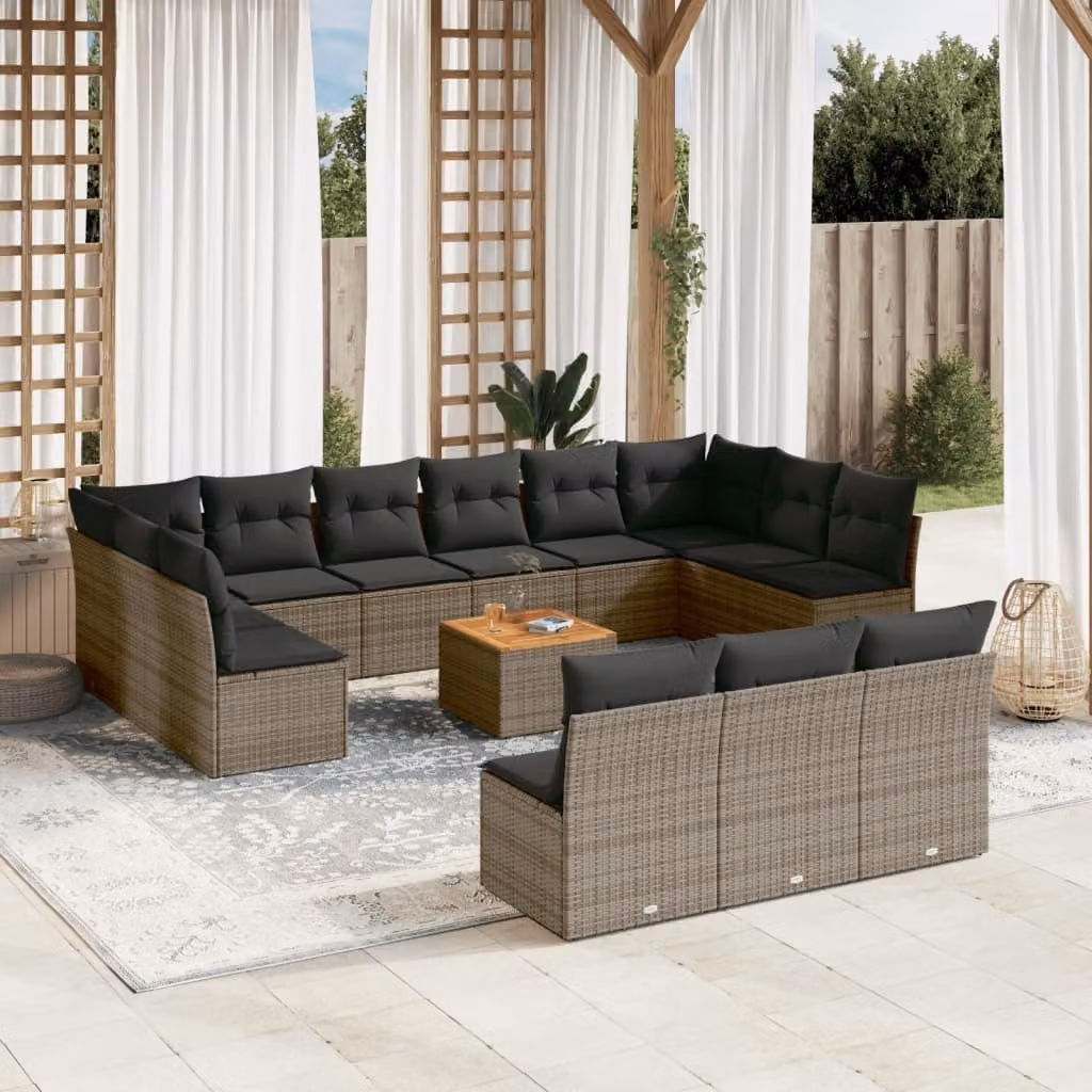 Maison Exclusive - Set da giardino 14 pezzi con cuscini in polyrattan grigio