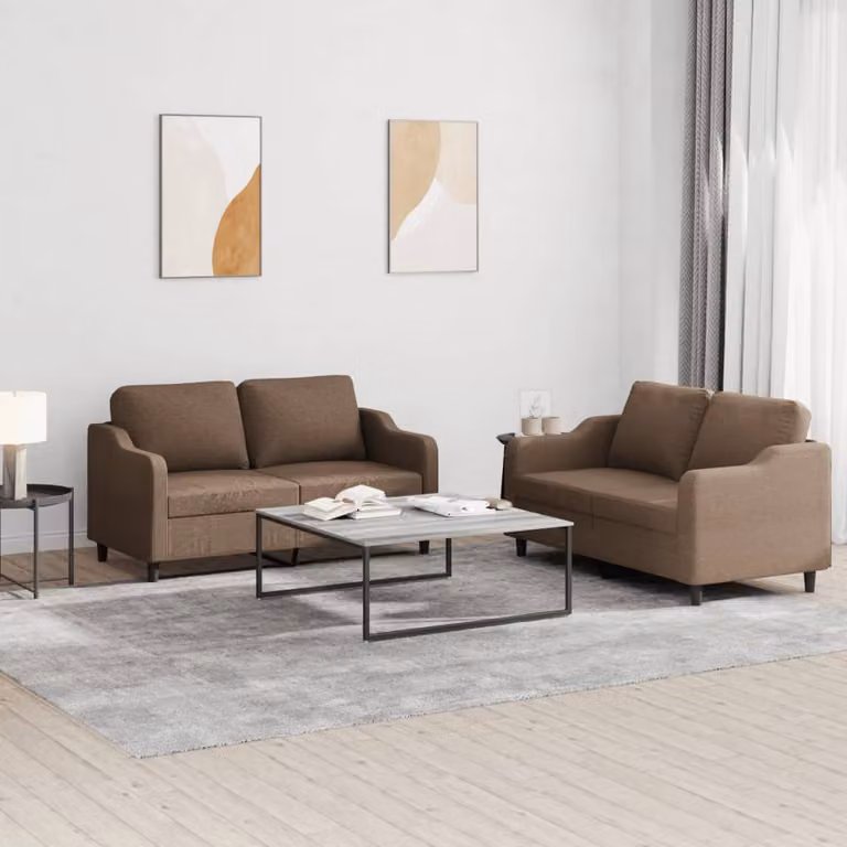Set di 2 divani vidaXL in tessuto marrone con cuscini per soggiorno in stile moderno