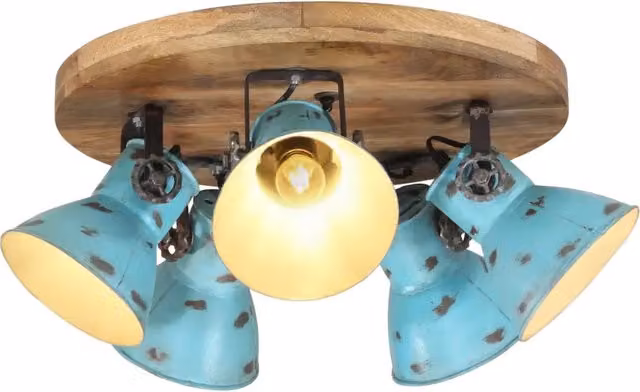 Lampada da soffitto industriale con 5 paralumi 50 x 50 x 25 cm atmosfera accogliente in ferro blu slavato 02_0047493