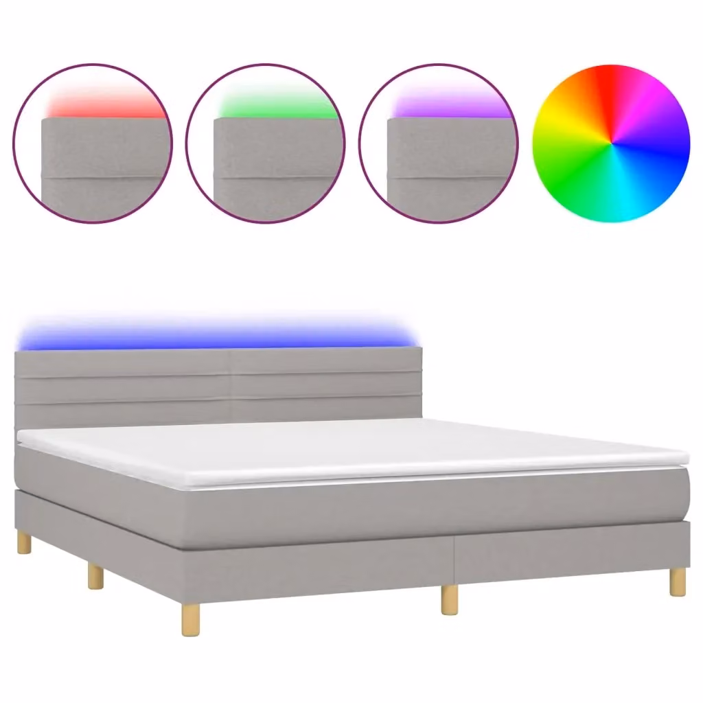 Letto Ibrido con Materasso e Illuminazione LED vidaXL, Grigio Chiaro, L/P/H: 160 x 200 x 88 cm – 2